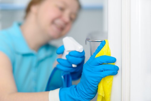 Cleaner using safe procedures during a cleaning task
